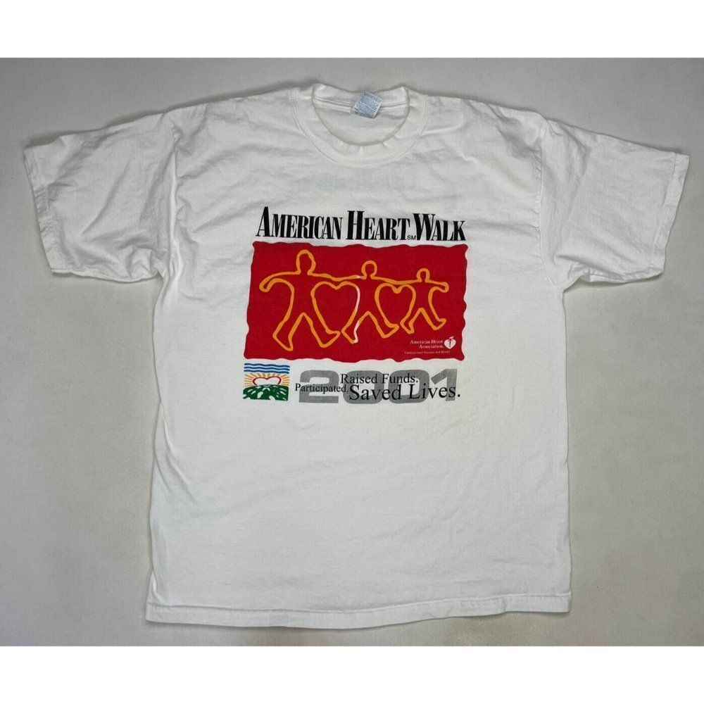 VINTAGE American Heart Walk 2001 T-shirt Men XL White Art Graphic